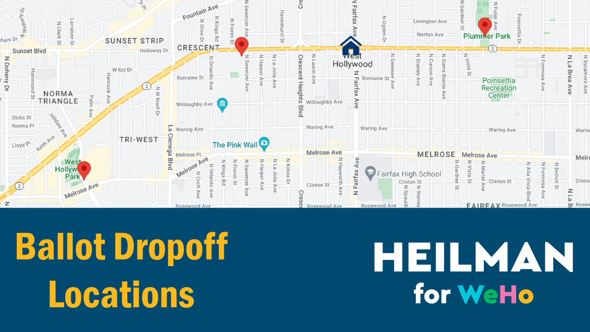 Election Day is Tuesday—but don't wait until then to vote, especially since it's going to rain. Avoid the lines &amp; the rain. Drop off your ballot any time through Tue night. Three dropoff locations in our city: WeHo Library, City Hall, &amp; Plummer Park. INFO: bit.ly/3Te0FfH