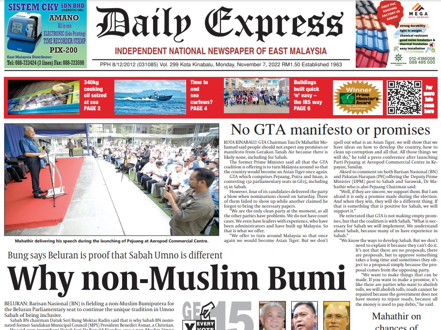 Daily Express Sabah on Twitter "Today's front page "Bung says Beluran
