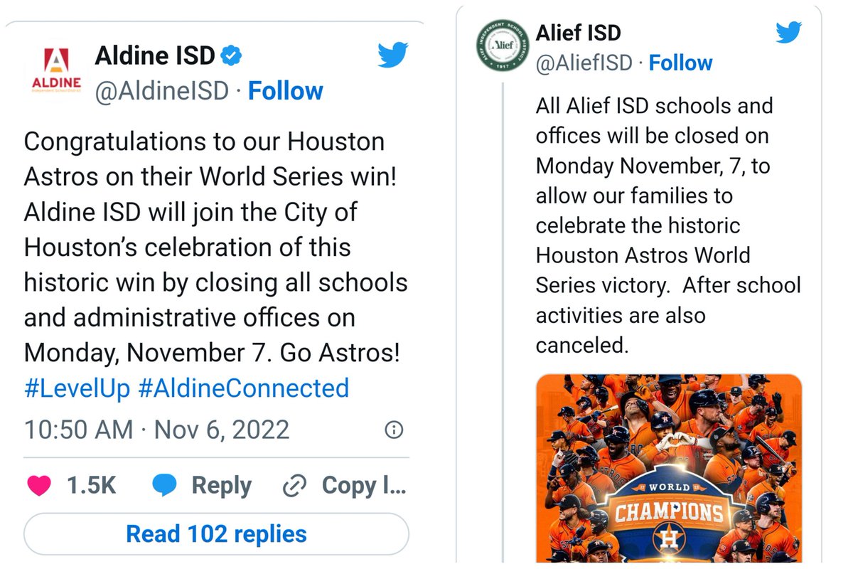 AliLilly73's tweet photo. @HumbleISD please do the right thing and close school tomorrow! Teachers and staff want to go to the parade too!!! 💙🧡⚾🔥 @EGE_McKeague @astros @ElizabethFagen https://t.co/6w79k19OB2