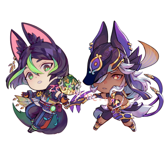 working on sumeru charms ft tighnari and cyno! there's still things I need to fix and clean up but they are babie 