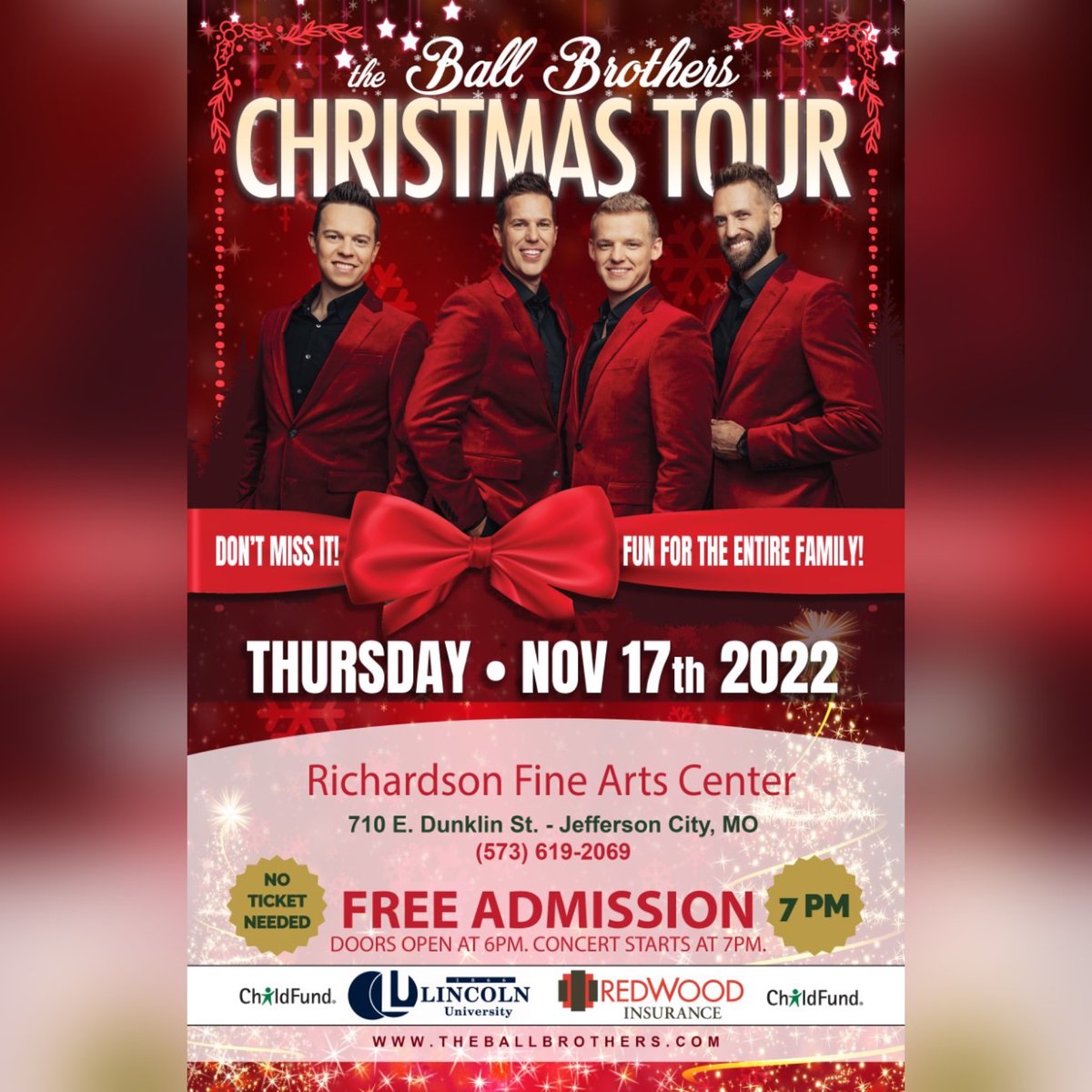 ✨🎩❄️🎼 Mark your calendars for the @theballbrothers Christmas Tour, November 17 at Richardson Fine Arts Center. This entertaining evening of chart-topping Christian Gospel will be fun for the entire family! #christmas #Holidays #christian #music #gospel #concerts #events