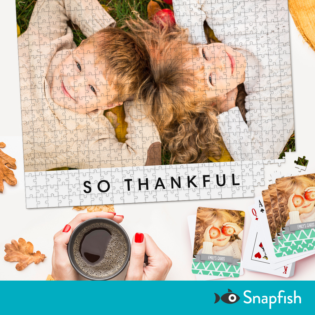 Thanksgiving is a time to feel gratitude, and what better way to do that than with a fun dinner table activity like this beautiful photo puzzle?  This unique seasonal gift idea makes a great family time activity and brings your best photos to life.