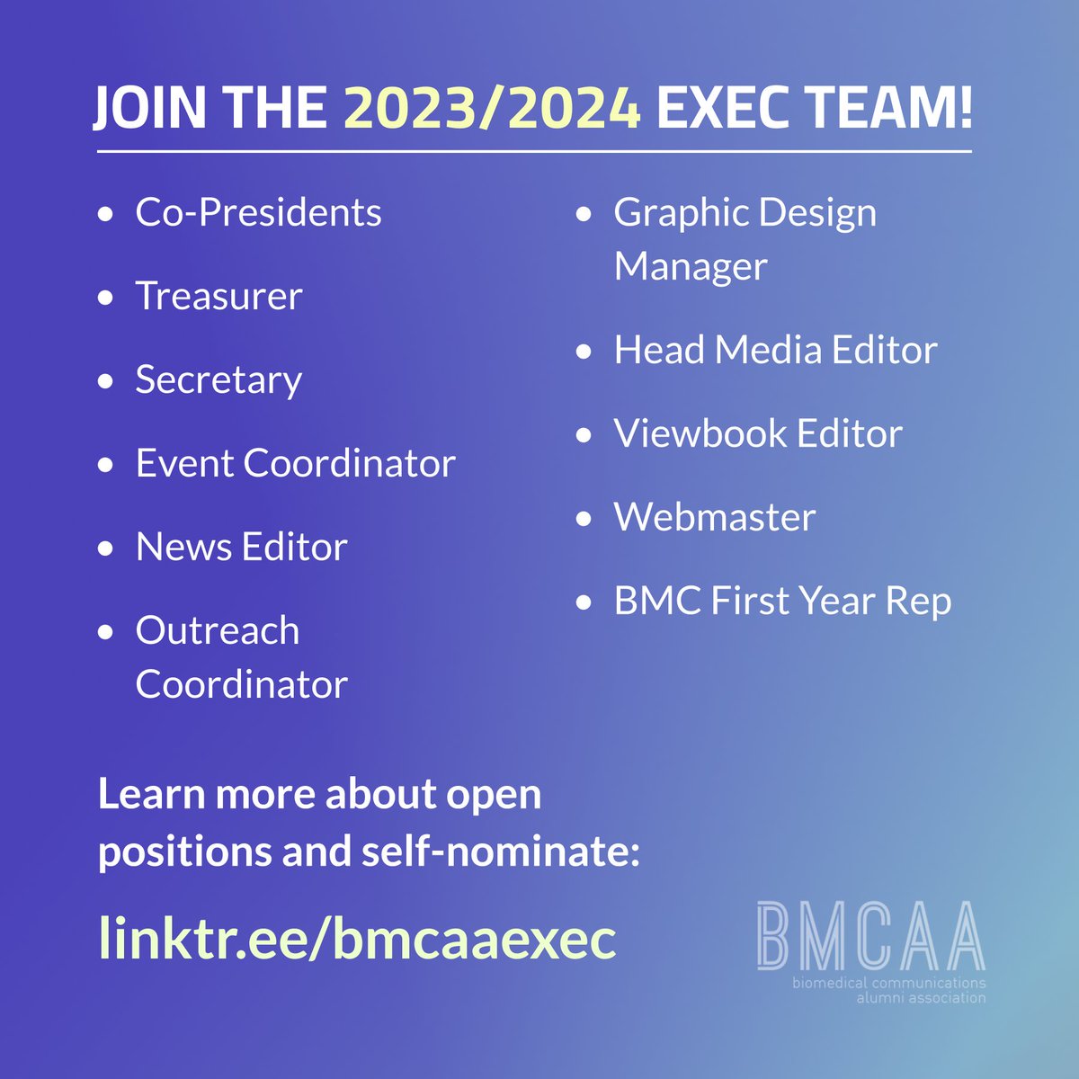 theBMCAA's tweet photo. EXEC SPOTLIGHT: Meet our Head Media Editor, Alex (@Alex_Young14)!
Want to be the next viewbook master π? Swipe for role descriptions and positions open for election at #bmcaaUNCON on Nov 19.
Learn more and self-nominate by Nov 18: https://t.co/qARNR4zLs7 https://t.co/c6YOuxsvWL