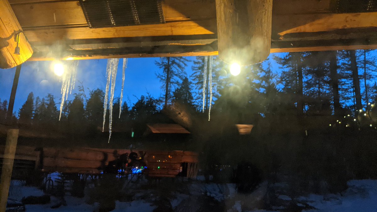 Nighttime icicles, many fell during the day but still pretty