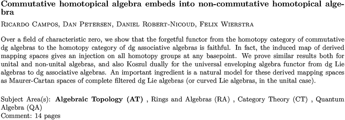 arxiv.org/abs/2211.02387…
R Campos et. al.
Commutative homotopical algebra embeds into non-commutative homotopical
  algebra