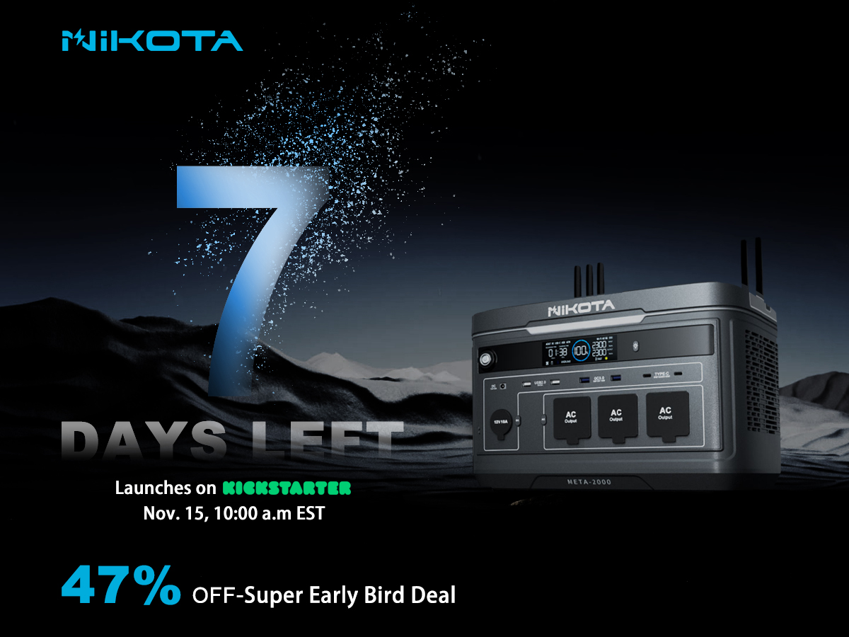 NikotaPower's tweet photo. 7 days to go! Get prepared for the NIKOTA META-2000 launch event. Be ready to go off-grid and stay connected! Don't miss your launch day special offer by following our pre-launch page now: https://t.co/QAoPqkBuZU...
#nikotapower #meta2000 #portablesolargenerator #solarpanels https://t.co/2XX4Mc7mjX
