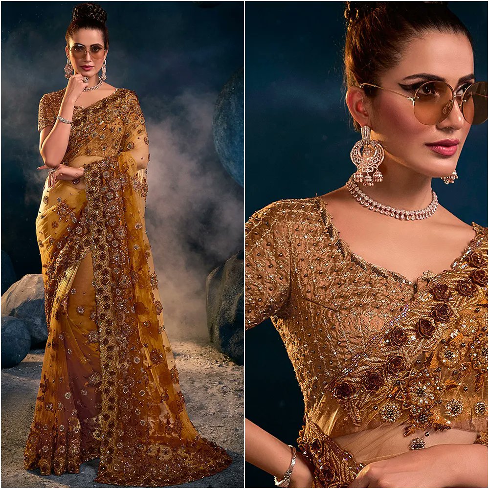 panashindia's tweet photo. Spreading a ravishing splendor in the ambiance with this gorgeous ochre-toned net saree decked in dripping details of floral work, an ultimate pick for a smashing entrance at any party!
Shop Now: https://t.co/igu6FfE8bl
#yellow #netsaree #PanashIndia #EthnnicFashion #partywear https://t.co/xzJ9ZxIxaq