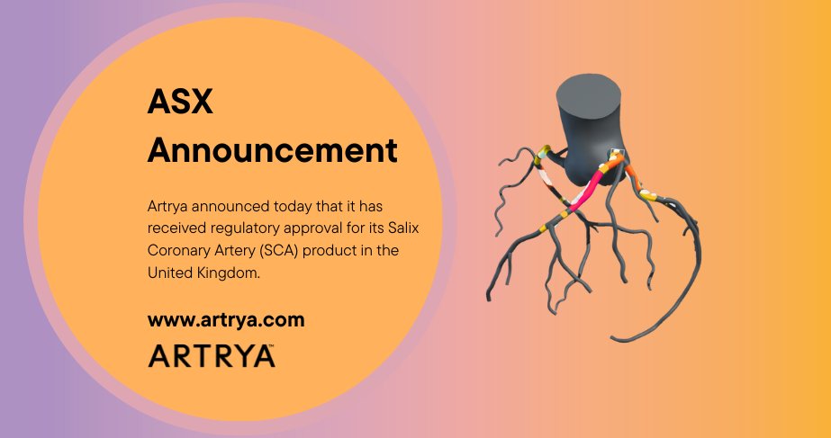 Artrya announced today that it has received regulatory approval for its Salix Coronary Artery (SCA) product in the United Kingdom.

View full announcement: hubs.la/Q01rBr3H0