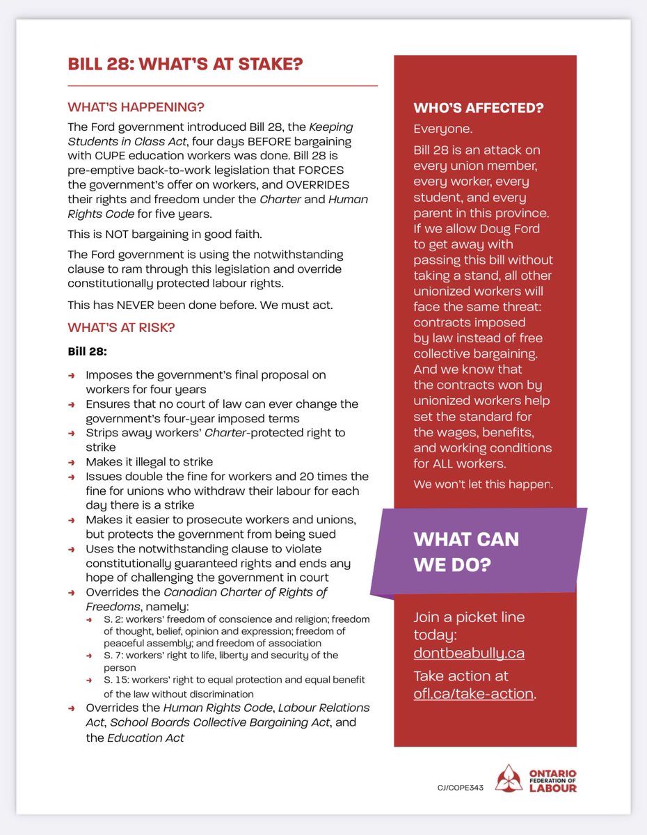 #bill28 #repealbill28 #CUPE #standwithCUPE #osstf #ofl