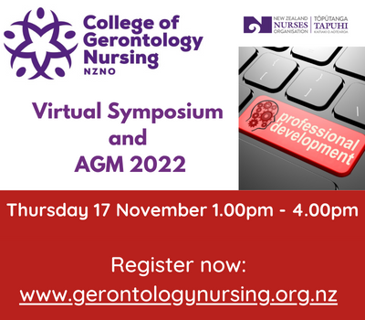 Only 10 days to go...
Have you registered yet for our Virtual Symposium and AGM 2022?

You can do this now via gerontologynursing.org.nz