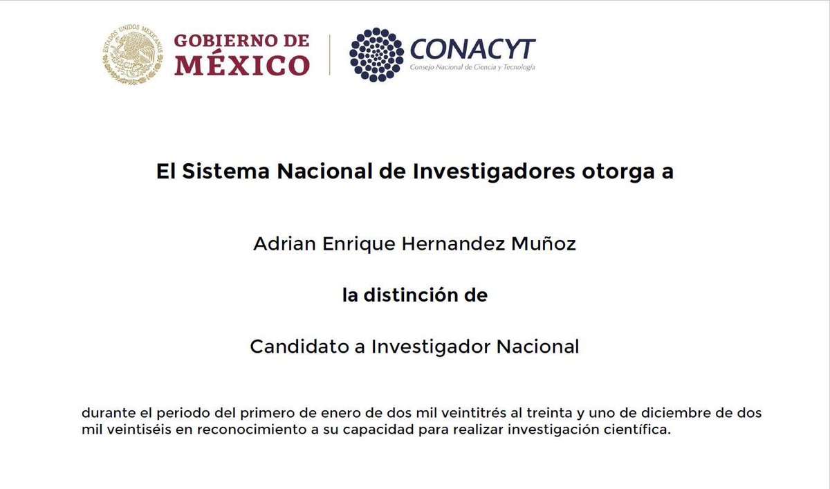 EiDrianDM's tweet photo. Oficialmente, miembro del Sistema Nacional de Investigadores del Área IV. 

¿Ahora qué sigue? Como siempre, generar investigaciones que atiendan problemas de salud, y que sirvan de herramientas para quienes estén en Ciencias de la Salud. 

"A hombros de gigantes". https://t.co/nTYsq9o5E8