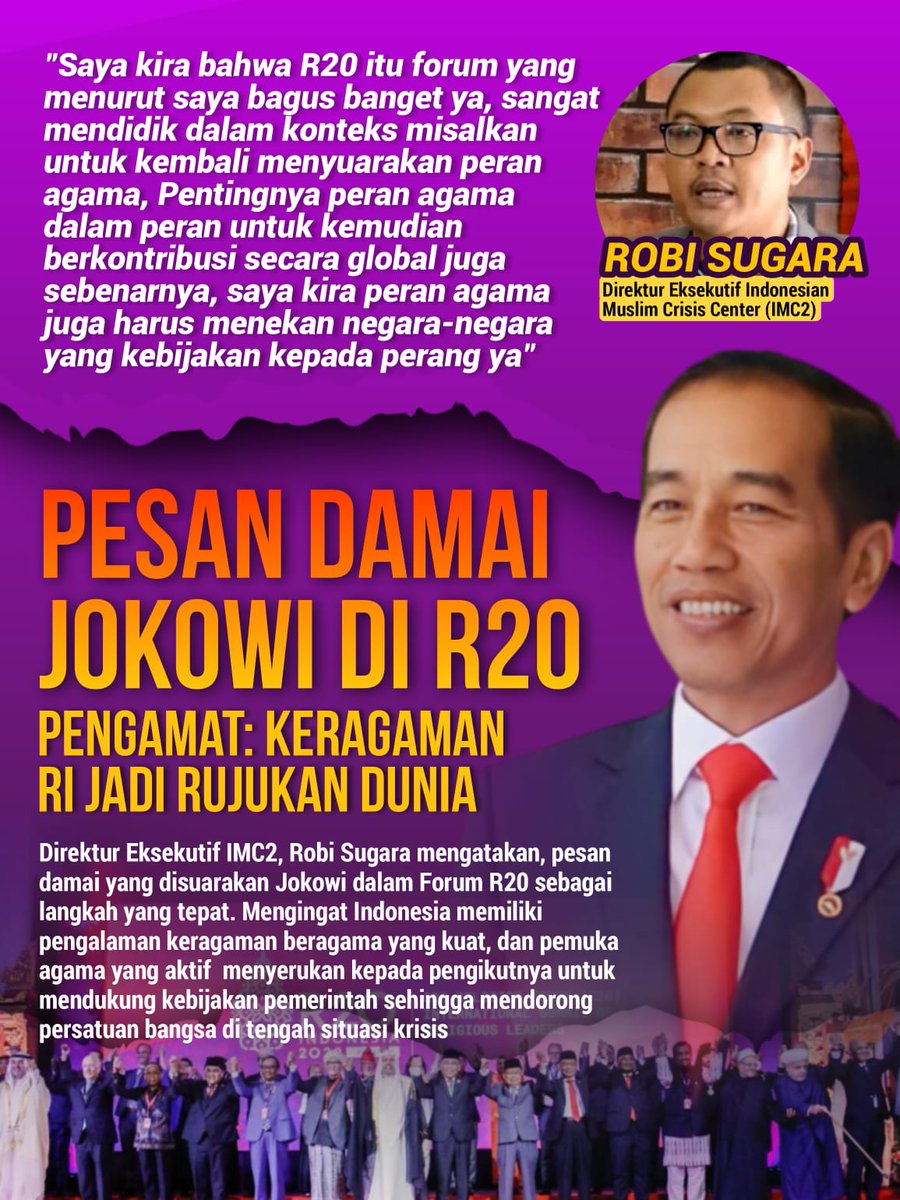 agama itu poros kehidupan, bagaimana pun kita diciptakan tuhan buat membantu dan saling menolong antar makhluk hidup
Pesan Damai Jokowi

#R20Bali