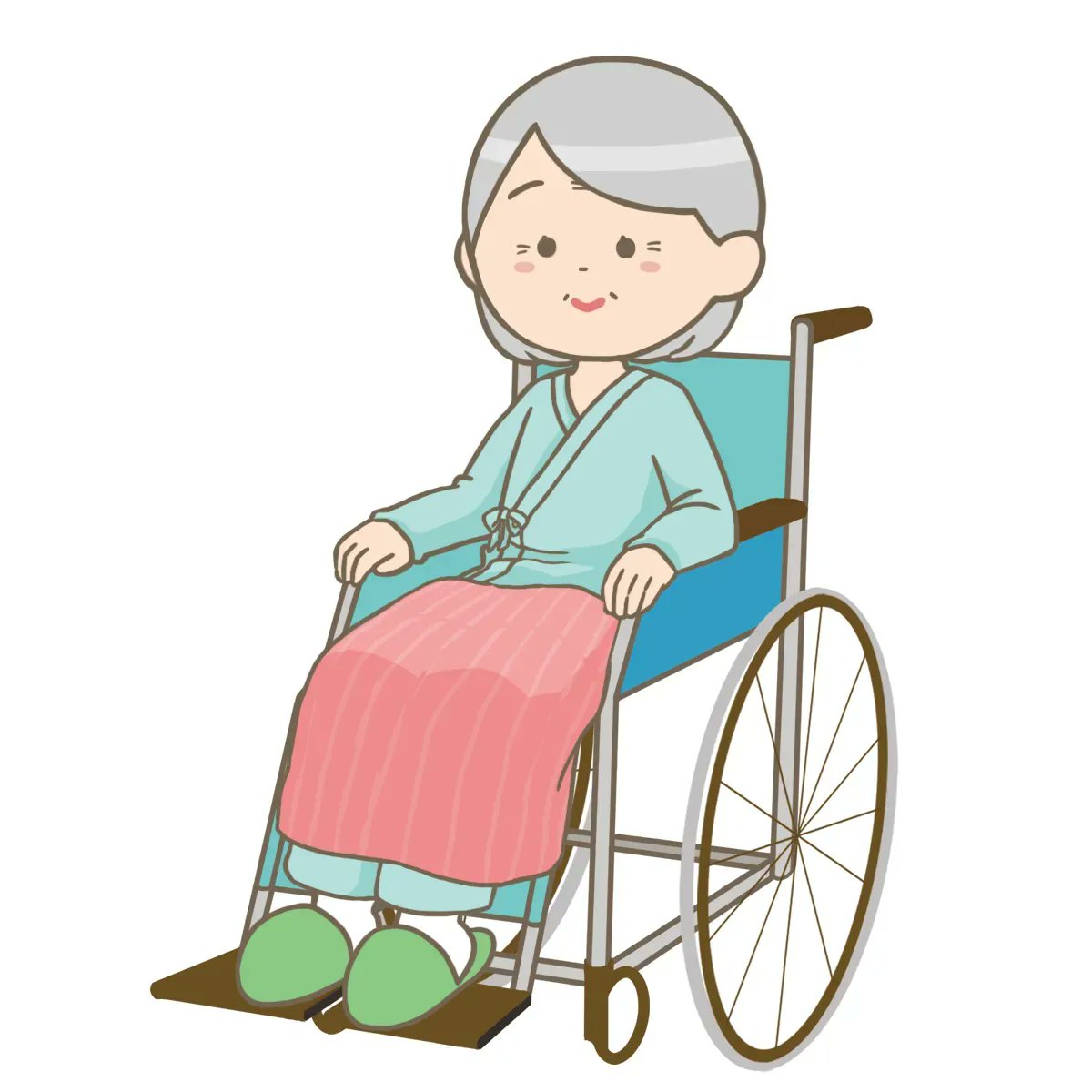 「車椅子に乗ったおばあさん(高齢女性)のイラストです。ひざ掛けを掛けています。#フ」|看護師🎨イラスト集＠看護roo!のイラスト