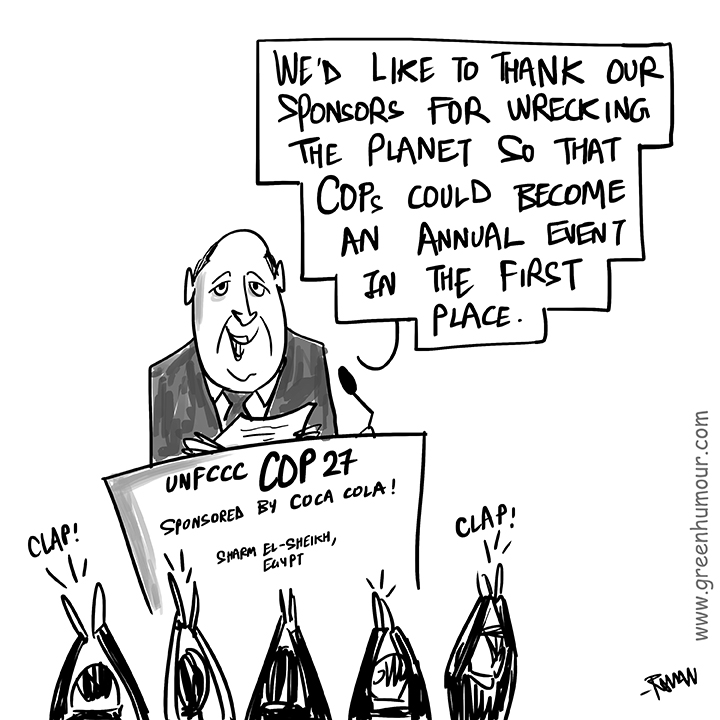 And so it begins!

#COP27 and #CocaCola . Cartoon available royalty free on my Cartoonstock gallery: cartoonstock.com/cartoonists/ro…

#greenhumour #cartoons #climatechange #climatejustice #unfccc #cop #egypt #sharmelshaikh #fossilfuel #plastics #pollution #globalwarming #samehshoukry