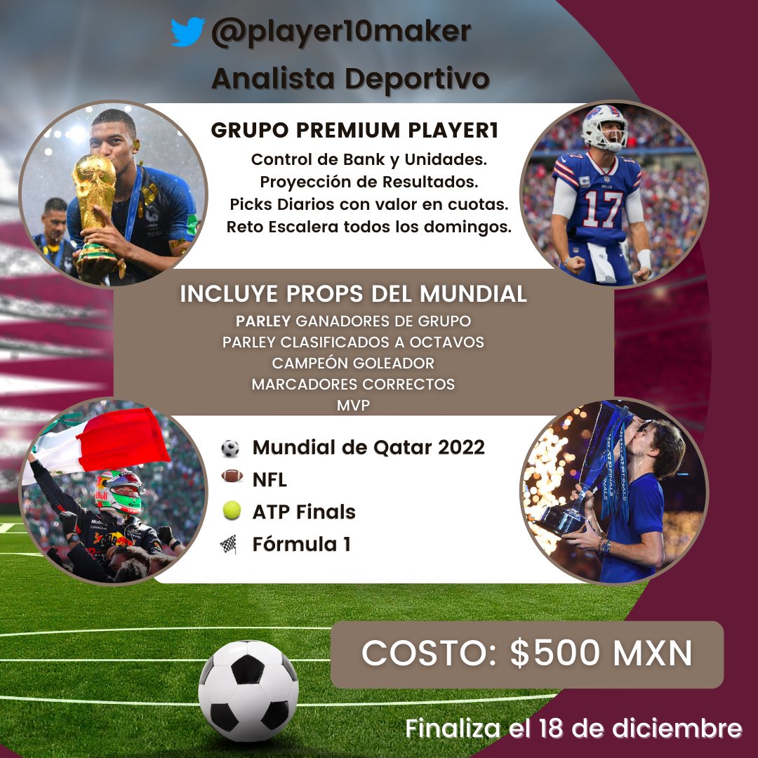 playerpicksmx's tweet photo. PLAYERS!!! 

SE ABRE ÚLTIMO GRUPO DEL AÑO!!! 

💎INCLUYE TODO EL MUNDIAL DE QATAR 🇶🇦 

📆El grupo finaliza el 18 de diciembre.

Regalaré 2 suscripciones entre todos los RT 🔥🤟🏼

👉🏻 Inscripciones abiertas https://t.co/dov6wUXwQR