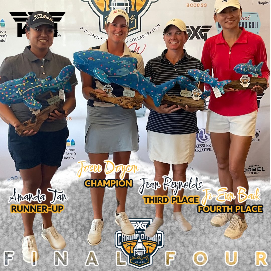 PXGWMPC's tweet photo. CONGRATULATIONS to 2022 PXGWMPC Champion Josee Doyon, and the rest of the Final Four: runner-up Amanda Tan, third place Jean Reynolds, and fourth place Ji Eun-Baik! #AINTNOMINITOUR #PXGgolf @ecwpgt https://t.co/Jg6HQAT9Oq