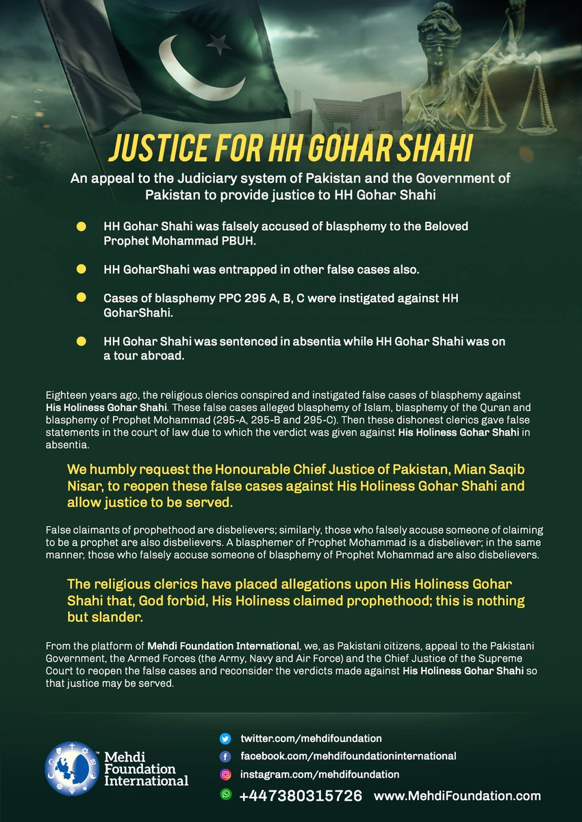 younusalgohar's tweet photo. . @ImranKhanPTI His Holiness GoharShahi was also denied justice. The Government Agencies defamed and defined His Holiness GoharShahi. Why the Pak Establishment tortures its innocent citizens? https://t.co/uU77zHA3MC