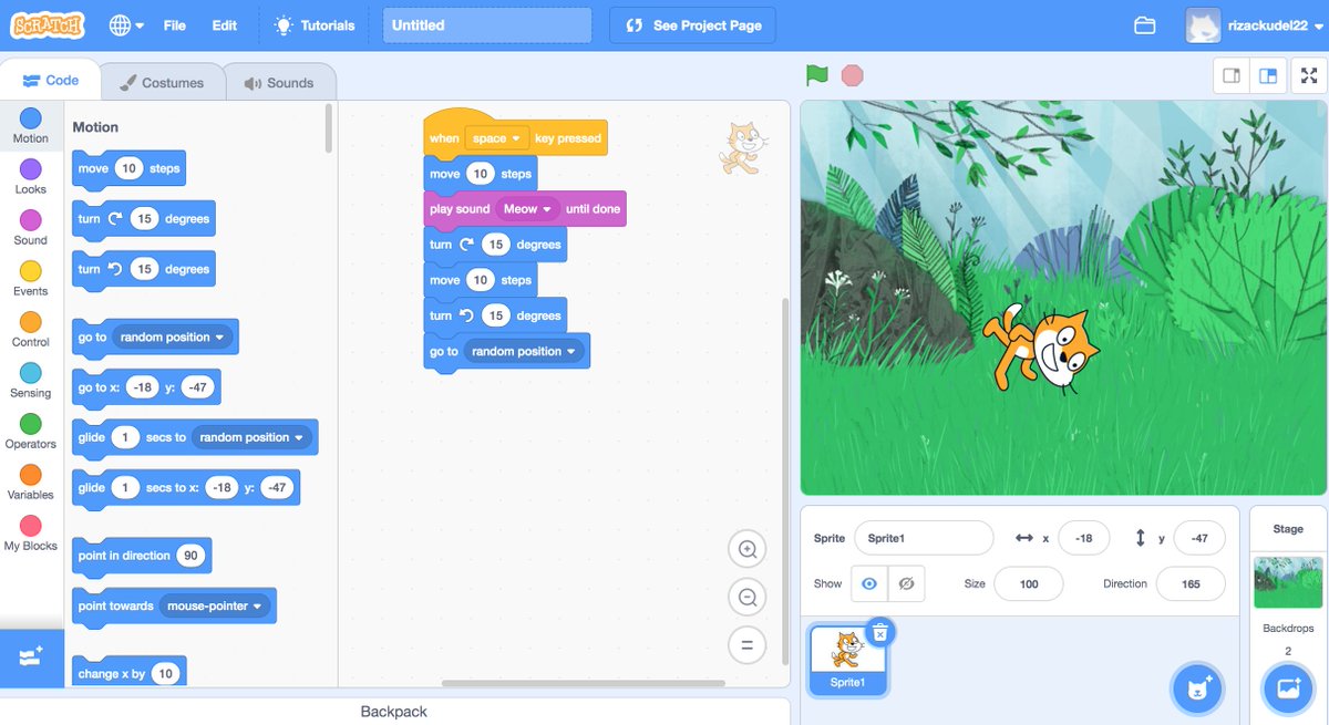 RizackJocelyn's tweet photo. Scratch is a great program for kids to practice their problem solving skills. It allows you to create a series of steps to make a live code. It is also really fun for kids to experiment with the fun different backdrops and animals. #ScratchEdu #edtech #EDUC387713 https://t.co/2NKn2RLp8A