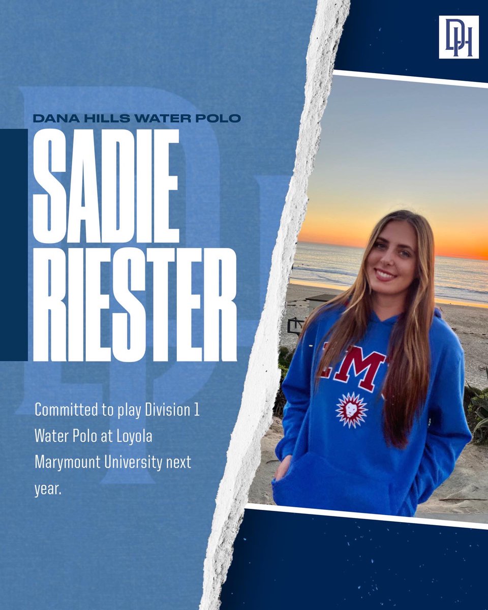 dhhsaquatics's tweet photo. Congratulations to our very own Sadie Riester on her commitment to play Division 1 Water Polo at Loyola Marymount University next year! @lmulionsPolo @ocvarsityguy @SouthOCsports @dhhs_athletics @DanaPointTimes @DanaHSPrincipal https://t.co/evcTsB2Hnb