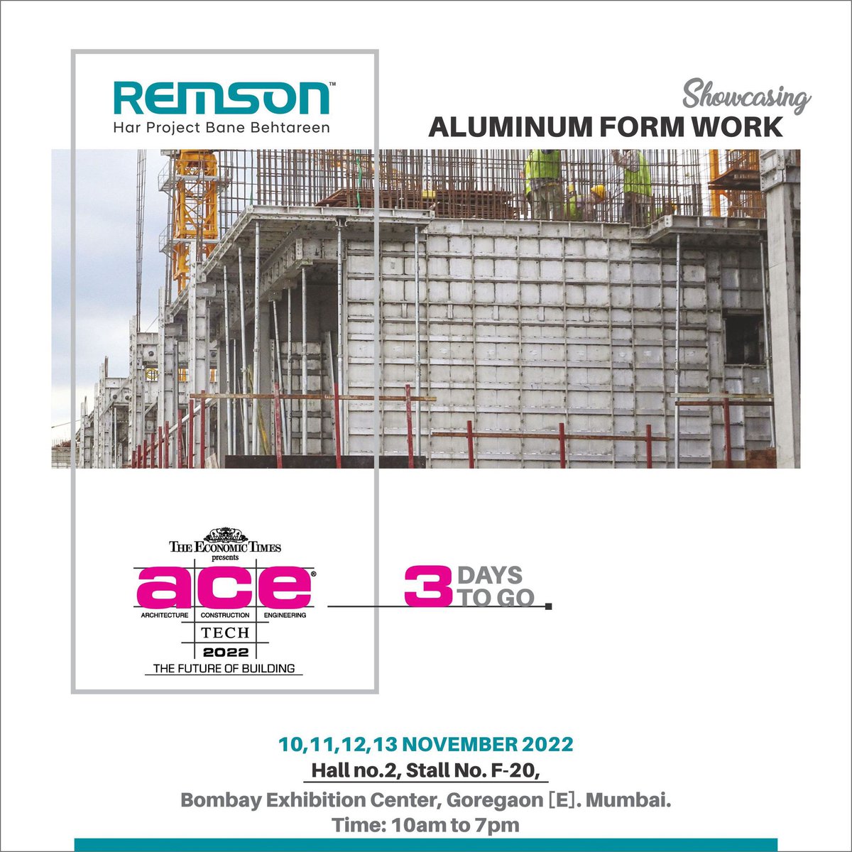 RailingRemson's tweet photo. EXPERIENCE REMSON !!
Showcasing at @The_AceTech MUMBAI
Block the dates – 10 to 13 November 2022.
#Remson #Developers #builder #Quality #qualitybuildings #Railing #FalseCeiling #buildingmaterials #buildingmaterialsupplier #MallBuilding #AirportBuilding #formwork https://t.co/1ozK3ldxX4