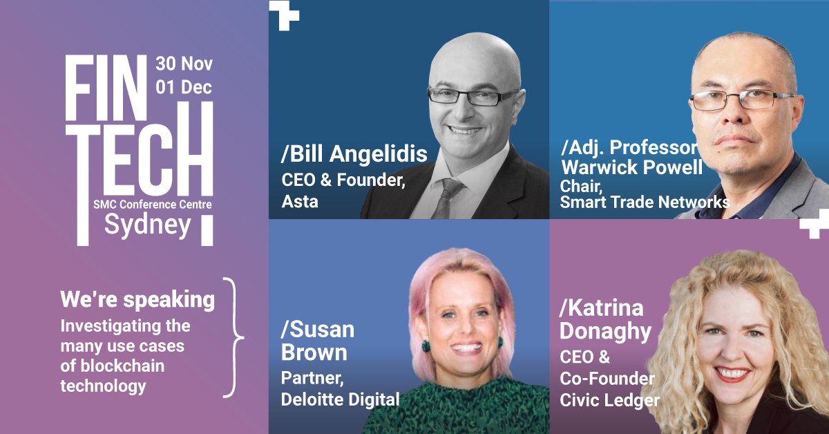 🔗Ready to discover the use cases of blockchain technology?

💡Attend this session to hear from <a href="/billangelidis23/">BlockchainBilly 🇦🇺</a> of <a href="/astasolutions/">Asta</a>, Susan Brown of @DeloitteDIGI_AU, <a href="/PowellWarwick/">Warwick Powell</a> of <a href="/networks_trade/">SmartTradeNetworks</a> &amp; <a href="/katrina_donaghy/">Katrina Donaghy</a> of <a href="/civicledger/">Civic Ledger</a> 

Don't miss this 2-Day Forum at Fintech22!