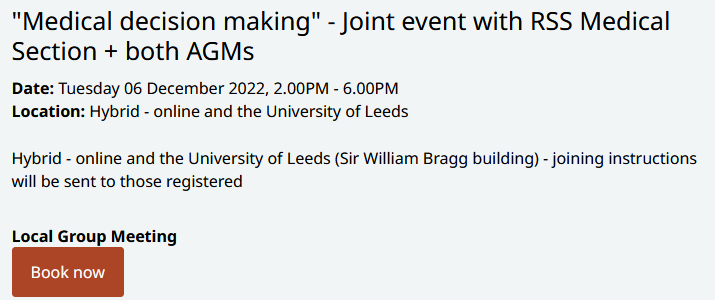 RSSLeedsBrad's tweet photo. Our final event of the year is in December in collaboration with the @RSSMedSection 

Already scheduled are @Deborah_Ashby and @VickersBiostats with more to come.

The event will be hybrid with food and drinks for F2F attendees😋

Register here👉https://t.co/KOy35DOPiQ https://t.co/TUfudssXPt