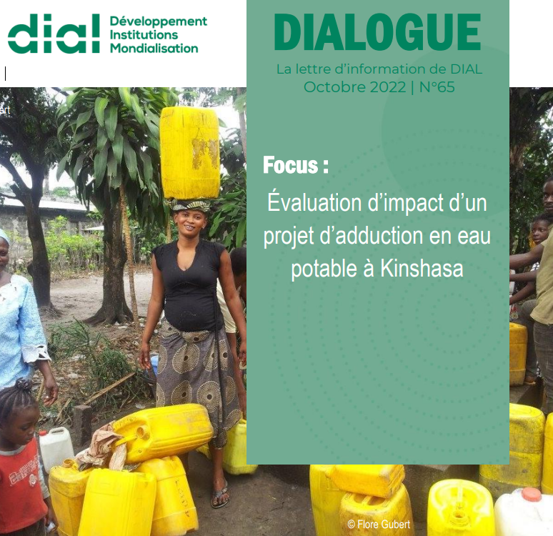 Le N°65 de Dialogue vient d'être publié. 
Focus de ce numéro : "#Évaluation d’impact d’un projet d’adduction en #eau potable à #Kinshasa" par F.Gubert <a href="/GubertF/">Flore Gubert</a>, C.Saint-Macary @macstscam, Komlavi II Adjegan <a href="/Komlavi2hugo/">Adjegan Komlavi II</a>, V.Comblon, B.Marion, F.Roubaud.

▶️dial.ird.fr/wp-content/upl…