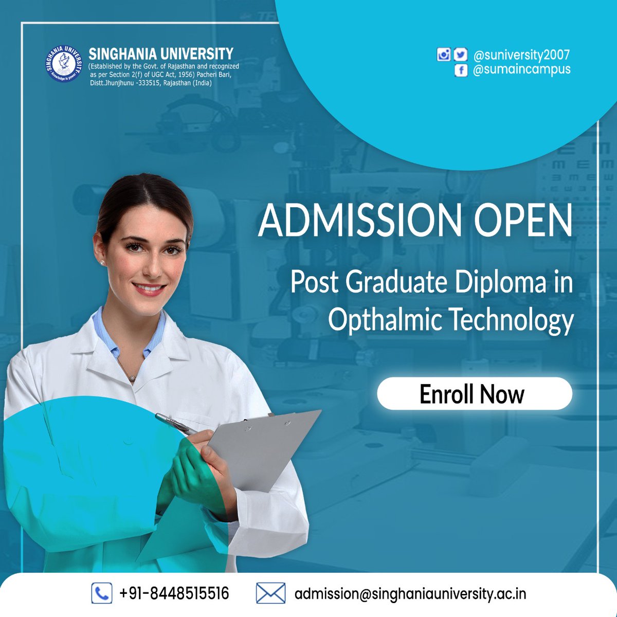 'Admission Open'
Post graduate diploma in opthalmic Technology
'Enroll Now'
.
.
.
#admissionsopen #admissionsopen202223 #graduation #postgraduatediploma #diploma #opthalmic #technology #university #degree