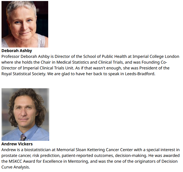 RSSLeedsBrad's tweet photo. Our final event of the year is in December in collaboration with the @RSSMedSection 

Already scheduled are @Deborah_Ashby and @VickersBiostats with more to come.

The event will be hybrid with food and drinks for F2F attendees😋

Register here👉https://t.co/KOy35DOPiQ https://t.co/TUfudssXPt