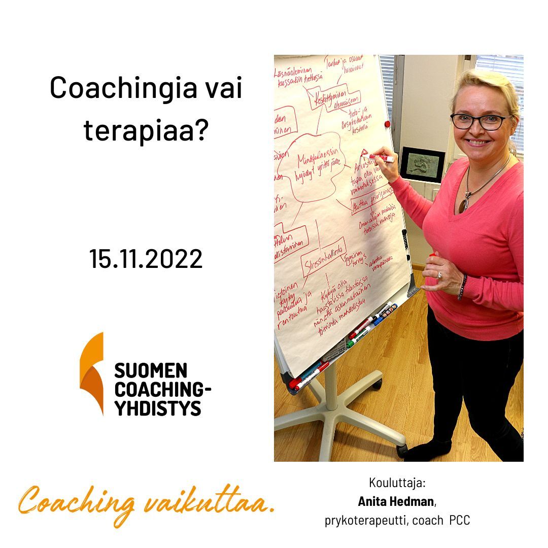 Tässä tilaisuudessa tarkastellaan coachingin ja terapian rajapintaa ja sitä, miten coach voi omassa työssään selkiyttää itselleen ja myös asiakkaalle coaachingin ja terapian eroja.

Tutustu ohjelmaan: coaching-yhdistys.fi/event/coaching…

#coaching #coach #coachingvaikuttaa #valmennus