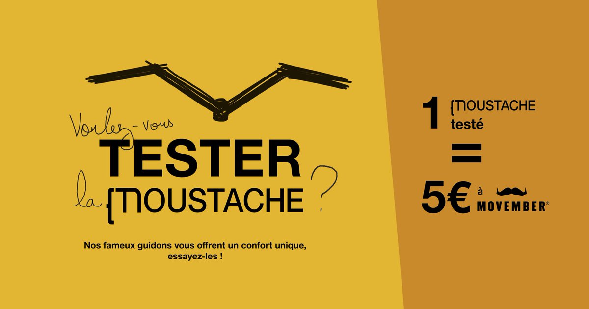 #Novembre : le bon moment pour tester un guidon @Moustachebikes pour la bonne cause ! RDV en boutiques Vélozen pour tester un Lundi 20, un Lundi 27 ou un Samedi 28 et Moustache versera 5€ à la fondation #Movember. #prévention #cancer @MovemberFRA #test #vélo #bikes #électrique