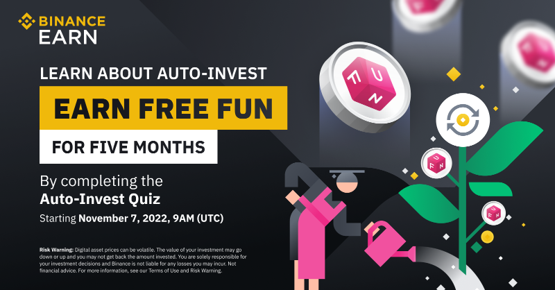 binance's tweet photo. Boost your knowledge on #Binance Auto-Invest and complete the quiz for an opportunity to receive an Auto-Invest $FUN Monthly Plan!