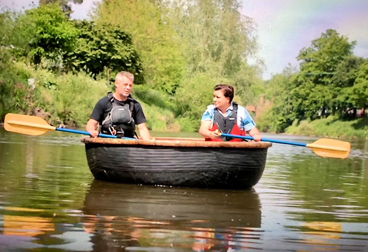 HireCanoe's tweet photo. Date for your diary! This Friday 8pm on Channel 5, @SusanCalman’s Grand Day Out. You get a chance to see one of Shropshire Raft Tours Ltd coracles in action as Susan braves the Severn river (Ironbridge Gorge section) paddling under the mighty Iron Bridge! #ironbridge #gorafting https://t.co/B0vgZJ1ugD