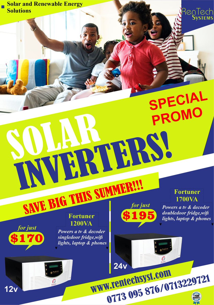 RentechSystems's tweet photo. Yes it's still on!!!!!!!!!!!!!!!!!!!!!!!!! Don't miss out on our ongoing Promotion on all our Fortuner Inverters.Visit us @Unit 3 Coloseum Hub, ZAS Exhibition Park - Harare Showground or contact us on +263 71 322 9721
#SolarExperts
#renewableenergy
#1700va24
#1200va12v
#solar https://t.co/xJPrzRYT8P