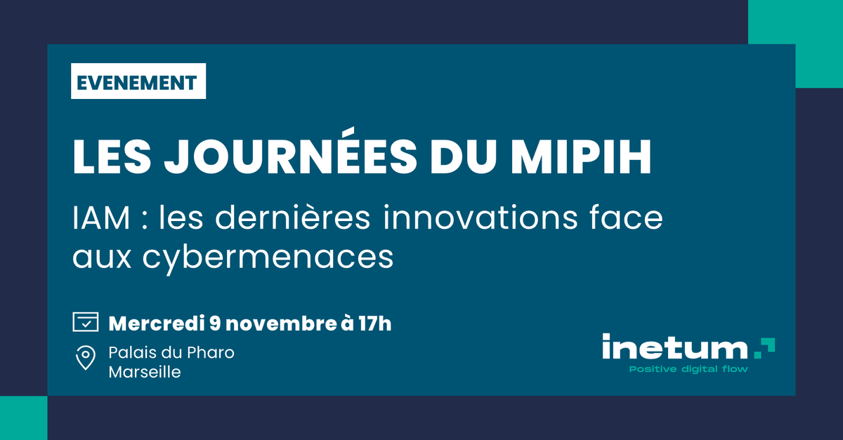 inetum_fra's tweet photo. 🔔​[#Event] J-2 avant les journées du #Mipih ! 🙌​

🎯​Ne manquez pas notre atelier dédié pour l'occasion ​👇​
#IAM : les dernières innovations face aux cybermenaces 🛡️​​

📆 Le 9 novembre à 17h
📍Palais du Pharo, à Marseille

#RSSI #Cybersecurite #IAM https://t.co/5NPVTISlQm