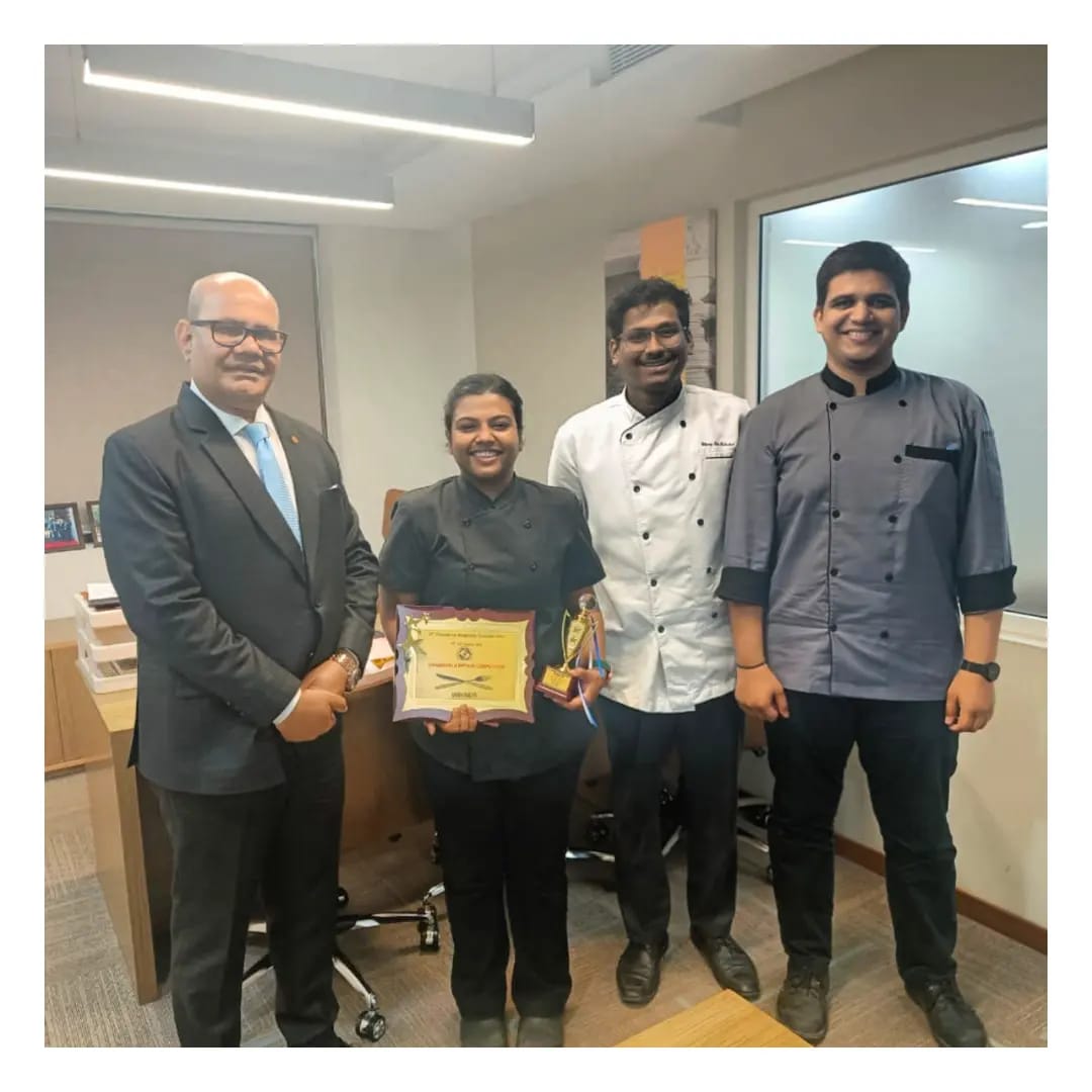 icitirupati's tweet photo. The participants of 21st Chandiwala Ensemble 2022, from Indian Culinary Institute, Tirupati, conveying their gratitude towards Taj Tirupati. 
Shri Manoj Mishra (GM Taj, Tirupati), Chef Bhaskar ( Executive Chef) and Mr Bhuvan Mudaliar( Food and Beverage Manager).
@gyanbhushan1 https://t.co/0M0mHFT4bW