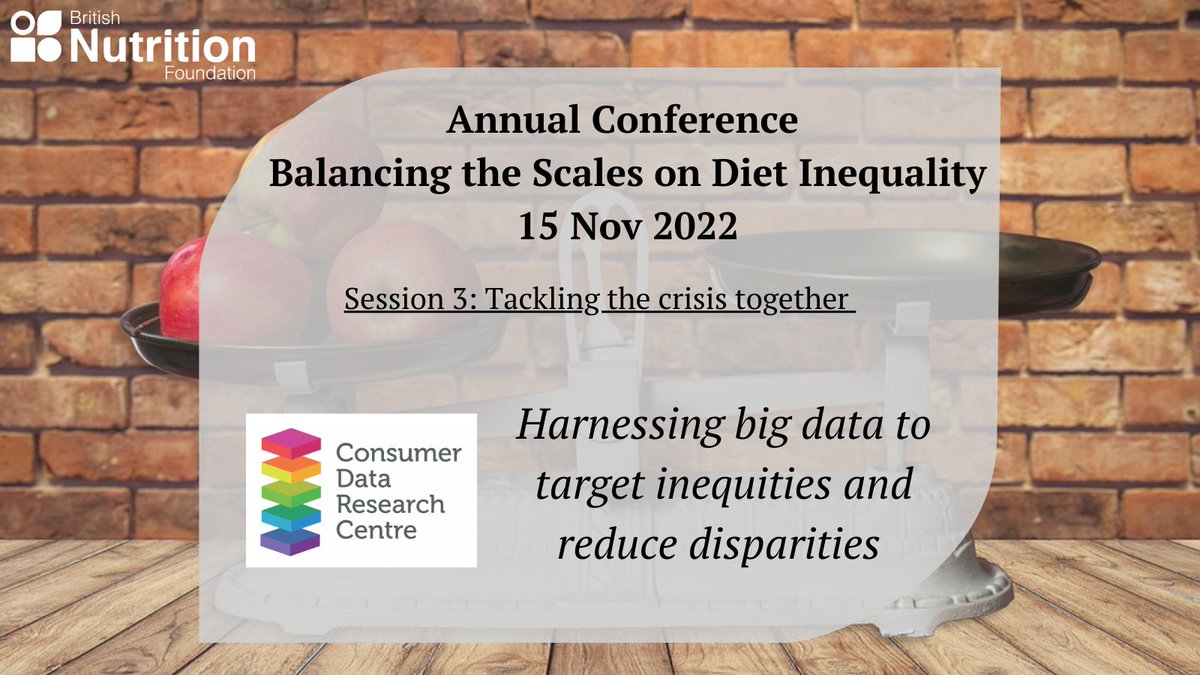 Join us next week - 15 Nov - for our free Annual Conference online! #BNFDietInequalities2022
In the final session of the morning we will hear from the <a href="/CDRC_UK/">CDRC</a> on how we can use big data to target inequities &amp; reduce disparities.  
✏️Register for free at nutrition.org.uk/training-and-e…