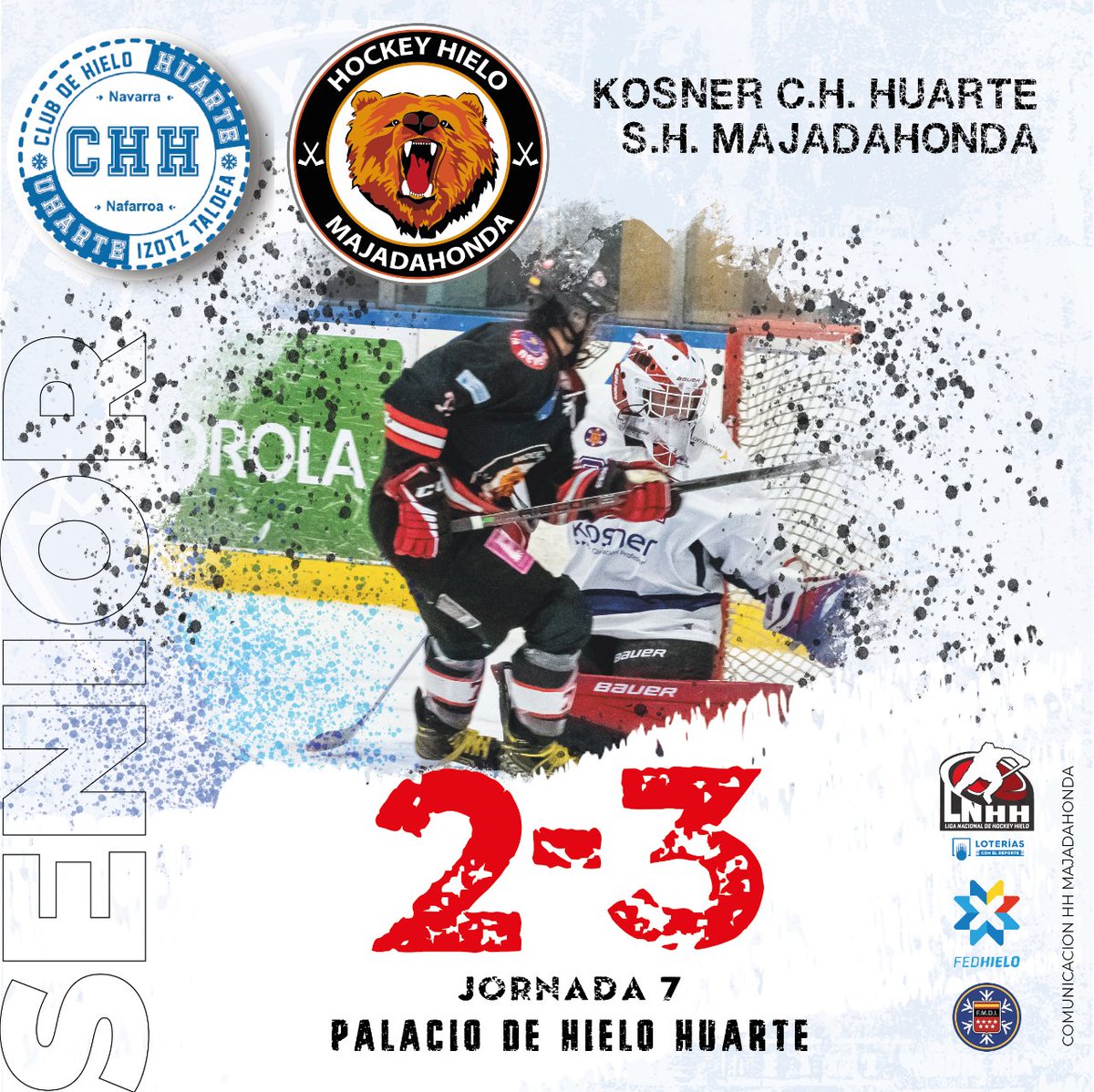 🐻🏒🥅
RESULTADOS DEL FINDE
💥 Victoria muy peleada que nos acerca un poco más a la zona de playoffs

📆 Sábado 5 NOV  · 📍 Palacio de Hielo Huarte
⬛️ LNHH · J7
🔘 KOSNER CH HUARTE - 2
🐻 S.H. MAJADAHONDA - 3
0-1, 2-1, 0-1

#icehockey.
#shmajadahonda
#HockeyHieloES
#LNHH