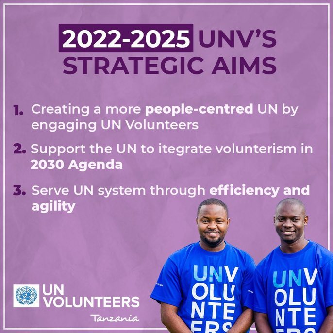 UN Volunteers provide valuable support to UN agencies for their work towards achieving the SDGs, fostering innovation by leveraging young people's creativity, flexibility, and capacity to learn.Follow @c_mwamanga @UNVTanzania for more about #UNVTZ

#VolunteerNow 
#IVDTZ2022