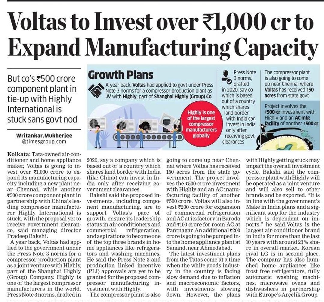 AP Infra updates on Twitter "Voltas AC compressor plant under