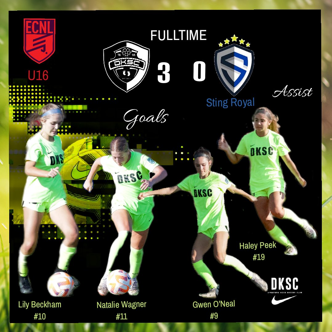 DKSC ECNL 06/07G (@07gdksc) on Twitter photo Finished 3-0 vs Sting Royal. Nice Team Win.. Good job girls!👏👏👏
<a href="/LilyBeckham2/">Lily Beckham</a>⚽️
<a href="/11NatalieWagner/">Natalie Wagner</a>⚽️
<a href="/GwenOneal7/">Gwen Oneal</a>⚽️
<a href="/haleypeek07/">Haley Peek</a>🅰️
Shutout by Iyana <a href="/2025Larson/">Isabella.Larson.2025</a> <a href="/SofiRod2026/">2026|Sofia Rodriguez|FCDallas 08/07 NL#22|DEFENDER</a> <a href="/oliviabelcher07/">Olivia Belcher</a> <a href="/CarriganGekas/">Carrigan Gekas</a> <a href="/KaarieH/">Kaarie Hutchinson</a>
<a href="/11NatalieWagner/">Natalie Wagner</a> <a href="/RyannBruggemann/">Ryann Bruggemann 🇺🇸</a> <a href="/abby_soccer15/">abby santos</a> <a href="/maciemurphy_29/">macie murphy</a> Finished 3-0 vs Sting Royal. Nice Team Win.. Good job girls!👏👏👏
<a href="/LilyBeckham2/">Lily Beckham</a>⚽️
<a href="/11NatalieWagner/">Natalie Wagner</a>⚽️
<a href="/GwenOneal7/">Gwen Oneal</a>⚽️
<a href="/haleypeek07/">Haley Peek</a>🅰️
Shutout by Iyana <a href="/2025Larson/">Isabella.Larson.2025</a> <a href="/SofiRod2026/">2026|Sofia Rodriguez|FCDallas 08/07 NL#22|DEFENDER</a> <a href="/oliviabelcher07/">Olivia Belcher</a> <a href="/CarriganGekas/">Carrigan Gekas</a> <a href="/KaarieH/">Kaarie Hutchinson</a>
<a href="/11NatalieWagner/">Natalie Wagner</a> <a href="/RyannBruggemann/">Ryann Bruggemann 🇺🇸</a> <a href="/abby_soccer15/">abby santos</a> <a href="/maciemurphy_29/">macie murphy</a>