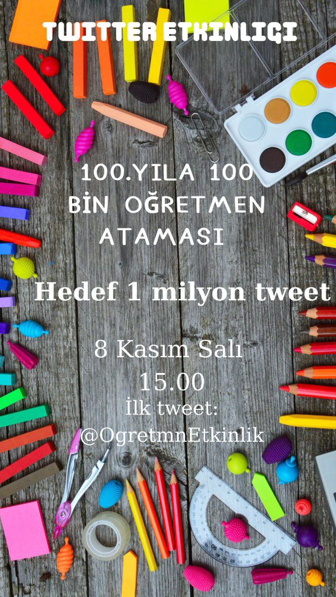 Yarın saat 15’te kaldığımız yerden devam ediyoruz öğretmenlerim. Cumhuriyetimizin 100.yılında Şubat ayında okullarımızda olmak üzere 100Bin öğretmen atamasını istiyoruz.