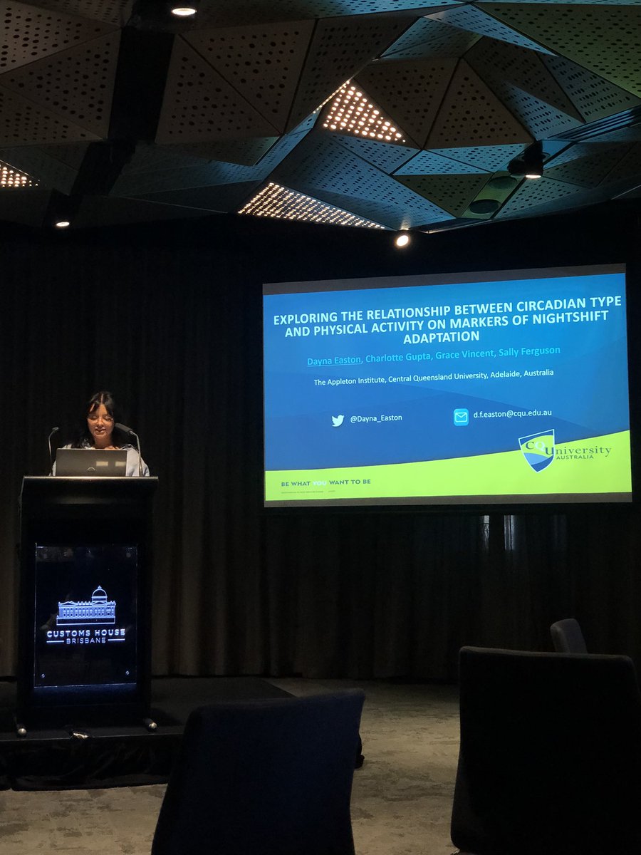 Dr Charlotte Gupta (@cc_gupta) on Twitter photo Amazing first conference presentation from <a href="/Dayna_Easton/">Dayna Easton</a> π Dayna showed that cognitive performance across consecutive nightshifts is influenced by the interaction between physical activity & circadian type. Lots of exciting work to come from Dayna! <a href="/CQUni_Appleton/">Appleton Institute</a> Amazing first conference presentation from <a href="/Dayna_Easton/">Dayna Easton</a> π Dayna showed that cognitive performance across consecutive nightshifts is influenced by the interaction between physical activity & circadian type. Lots of exciting work to come from Dayna! <a href="/CQUni_Appleton/">Appleton Institute</a>