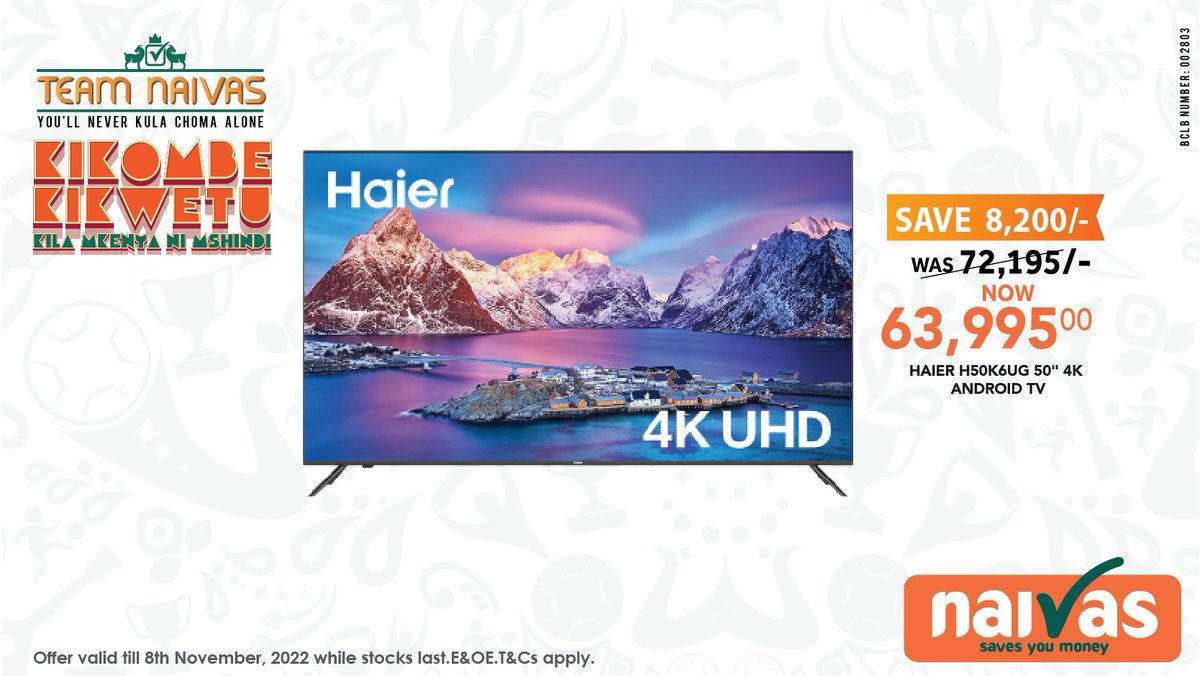 Siyo lazima uende kwa jirani or au pale kwa ka local ndio uone ⚽game fiti. Jisort mapema mapema na 📺Haier Tv yako. Angalau round this jirani akutembelee instead. Visit your nearest Naivas Home appliance section to upgrade!

#TeamNaivas #KikombeKikwetu 🏆