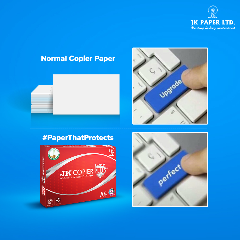 JKPaperIndia's tweet photo. Use India’s first antimicrobial paper, JK Copier Plus without having to worry about surface bacteria, because you’re in contact with the #PaperThatProtects.
#JKPaper #PaperPower https://t.co/LM0FZkkYZA