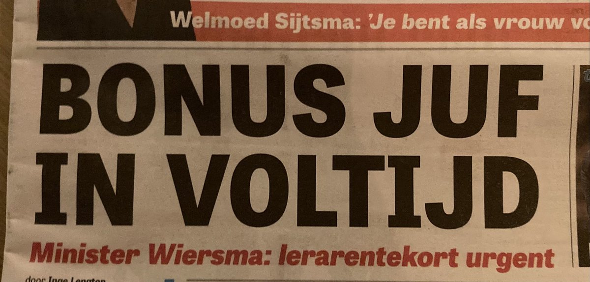 Nog niet het #krantenartikel gelezen, maar dit kán toch niet <a href="/Telegraaf_Digi/">Telegraaf Digitaal</a>   #bonusjuf denigrerend en rolbevestigend. Er zijn ook #meesters én het zijn #leerkrachten of #docenten. #onderwijs #krant #telegraaf