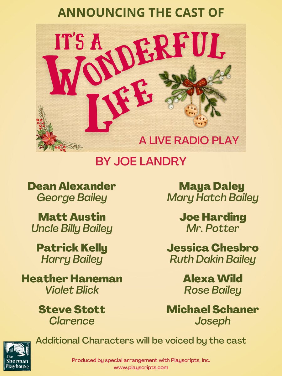 What a cast we have for you! We're delighted that Dean Alexander will return to star as George Bailey once again! But wait, there's more! Check out the full cast of IT'S A WONDERFUL LIFE 
Tickets on sale now at shermanplayers.org/buy-tickets
Two weekends &amp; six performances only!