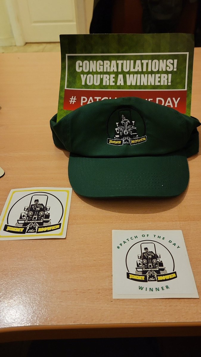 Grego_connor's tweet photo. Thanks to @mowermanjimmy for the fantastic hat and stickers.#patchofthedaywinner https://t.co/brkSjxakFX
