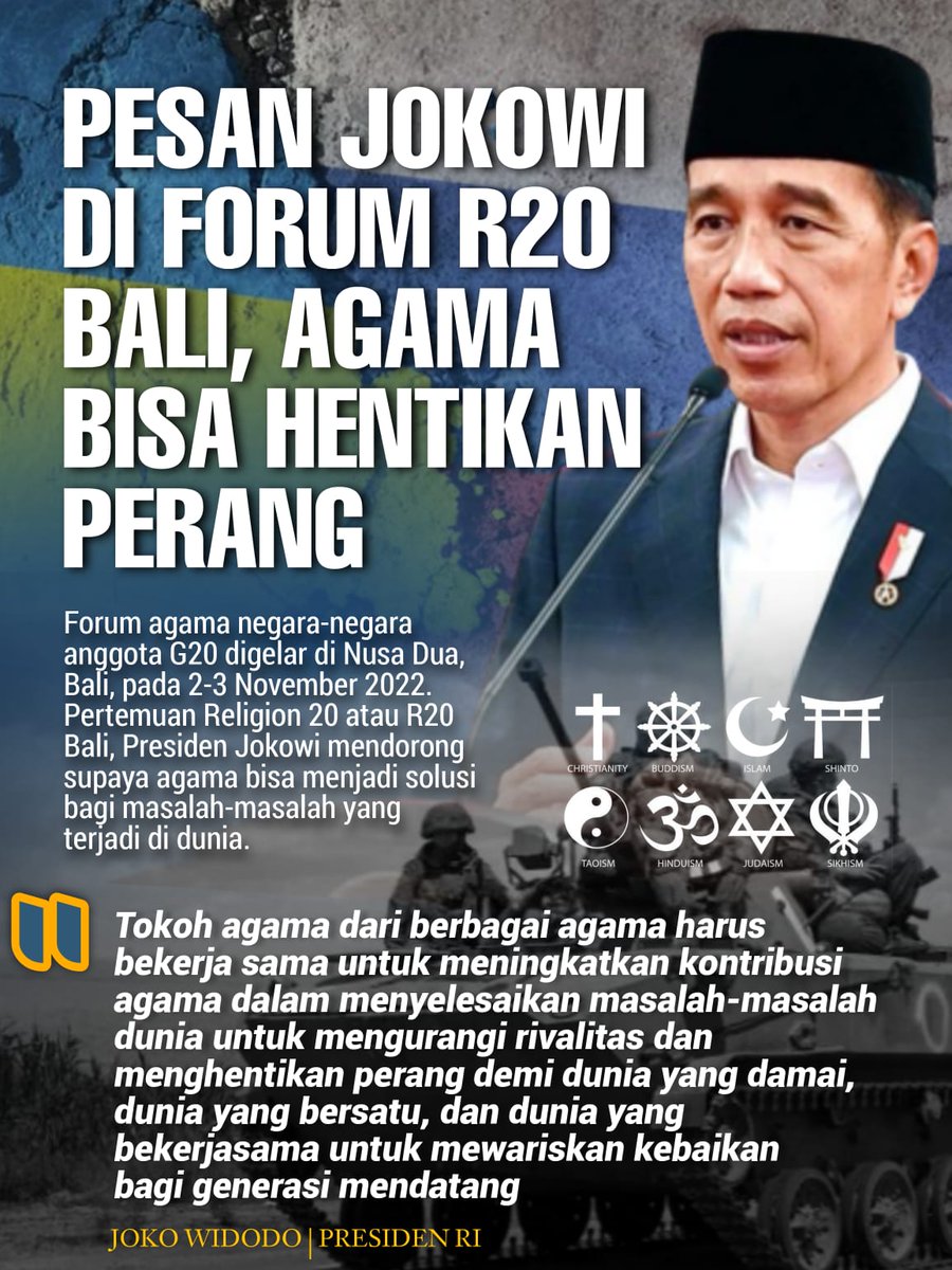 Apresiasi Pesan Jokowi di Forum R20, Keragaman Indonesia Jadi Rujukan Dunia.

Pesan Damai Jokowi #R20Bali 

-UTAS-