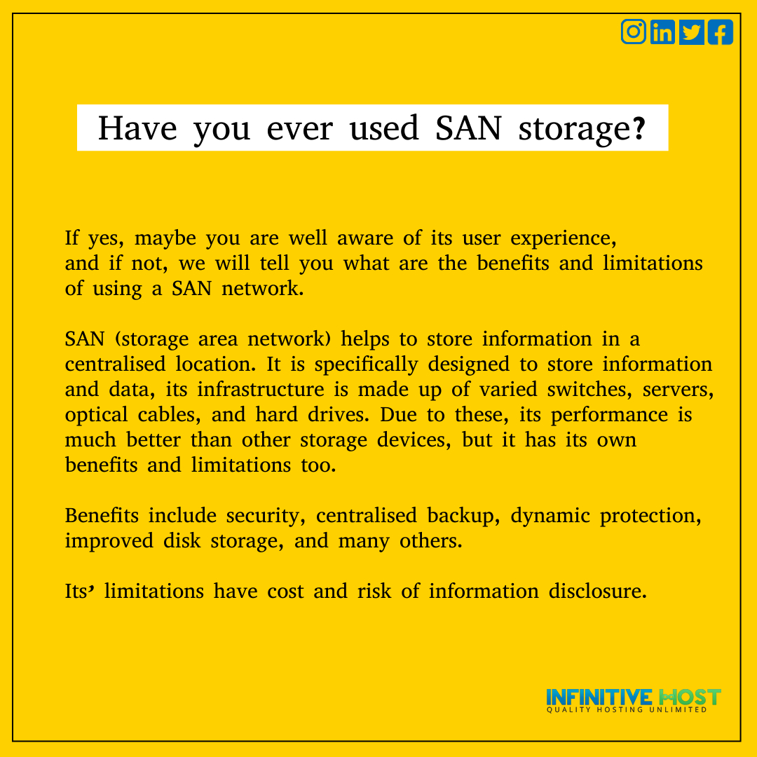 Infinitive_Host's tweet photo. Defining SAN Storage And Its key Advantages And disadvantages
#sanstorage #datastorage #datastoragesolutions #datarecoverysoftware #datasecurity #datasecuritytips #datasecurityservices #dataprotection #infinitivehost #databackupandrecovery #storagesolutions #storagehacks https://t.co/bCBHelD7Qx